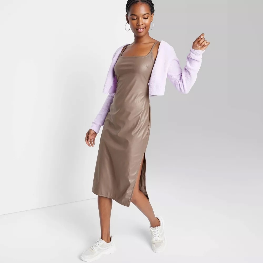 ⭐️Wild Fable Taupe Faux Leather Midi Dress S NWT